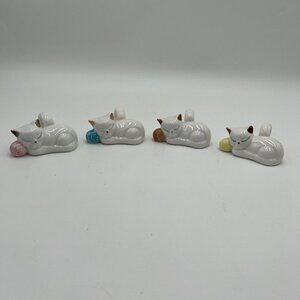 vintage Kitten napkin rings sleeping with yarn ball set of 4 ceramic white Yarn